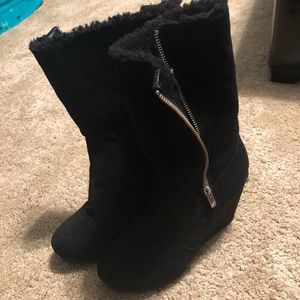 Black suede wedge boots
